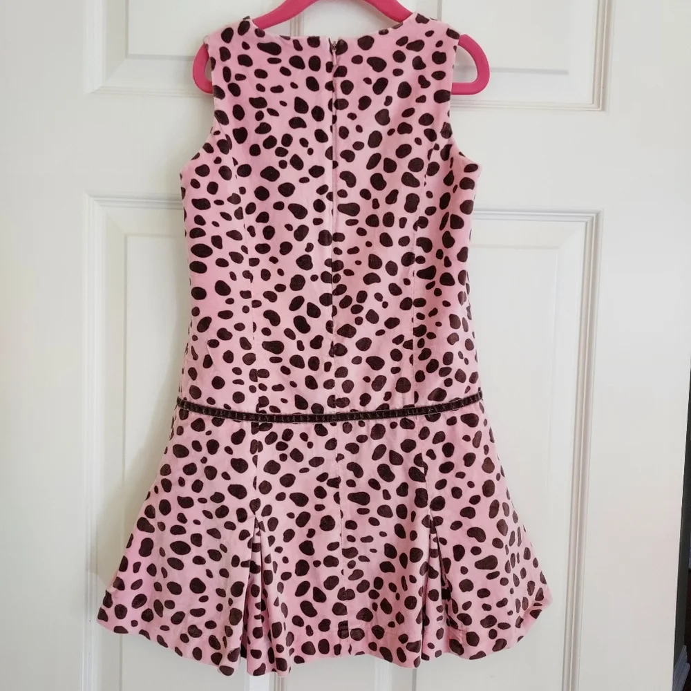 Mini Boden pink velvet print drop waist dress 7-8